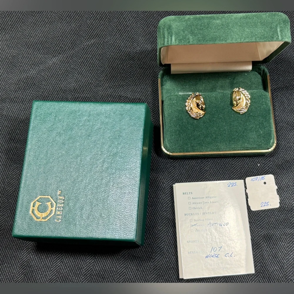 VTG Rick Cameron Horse Head Cufflinks Vermeil 925 Silver-Gilt 24k Gold Wildlife